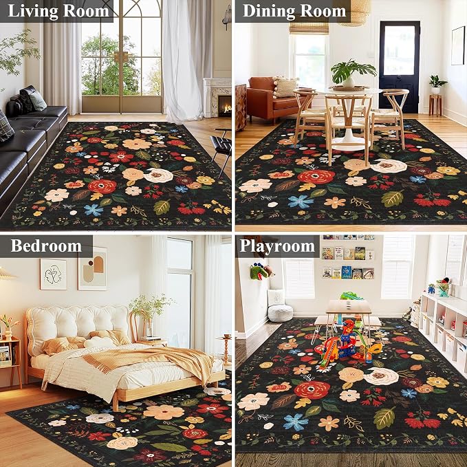 U'Artlines 6x9ft Vintage Floral Area Rug Machine Washable Ultra Soft Low Pile - Image 5