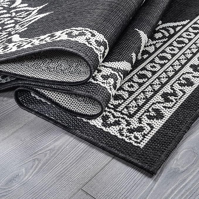 CAMILSON Outdoor Rug, 6x9 Medallion Black White Modern Area Rugs - Image 4