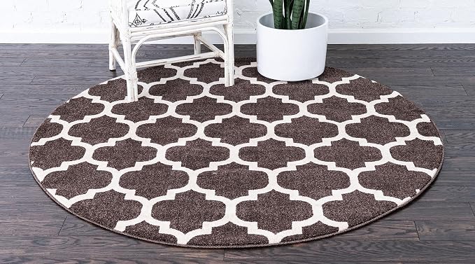 Rugs.com Lattice Collection Rug – 8 Ft Round Chocolate Brown Medium Rug Perfect - Image 4