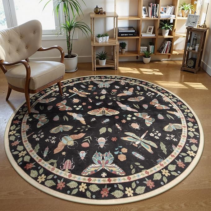 Lahome Insect Washable Round Area Rug, Soft Round Rugs 6ft Ultra-Thin Non-Slip by Lahome