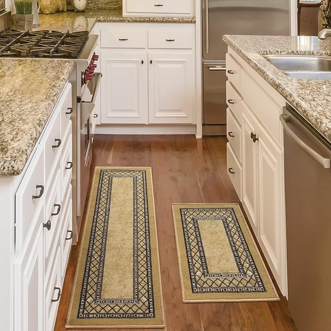 Antep Rugs Alfombras Modern Bordered 2pc Non-Skid Low Profile Pile Rubber - Image 2