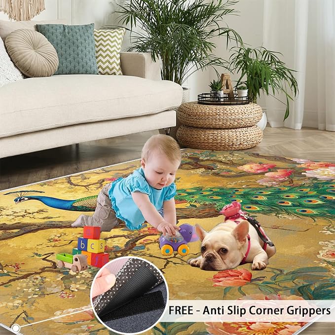 Peacock Peony Rugs for Bedroom - Image 5