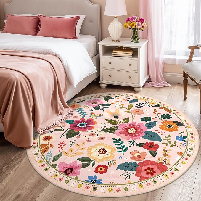 Floral 4ft Area Rug Machine Washable Soft Print Boho Carpet Non Slip Doormat - Image 6