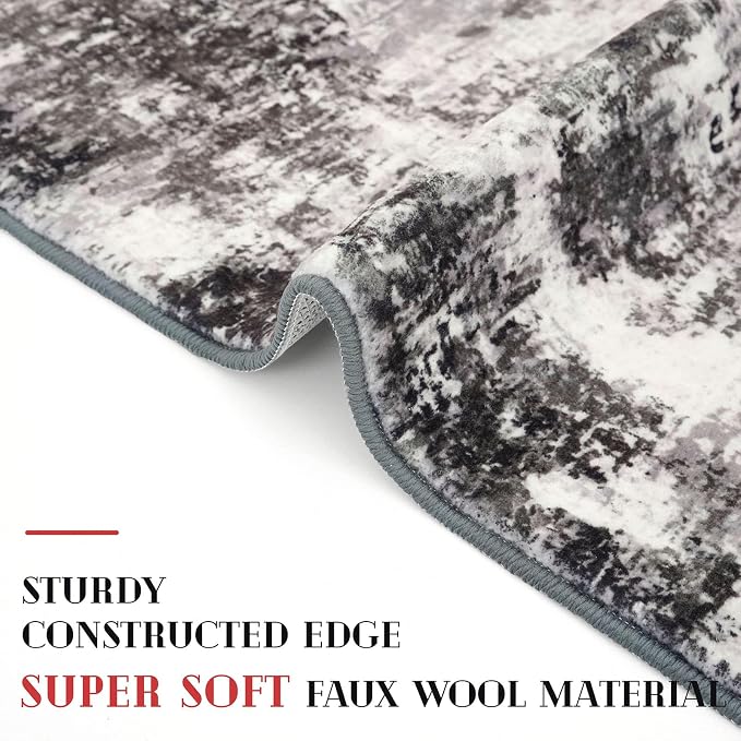 Modern Abstract Entryway Rug Indoor 2x3 Washable Non-Slip Soft Black Grey Small - Image 4