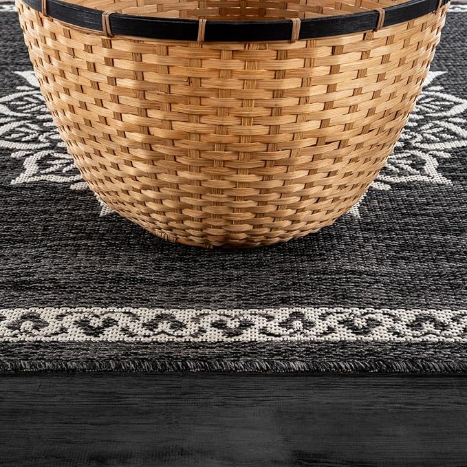CAMILSON Outdoor Rug 6x9 Medallion Darkgray Modern Area Rugs - Image 8