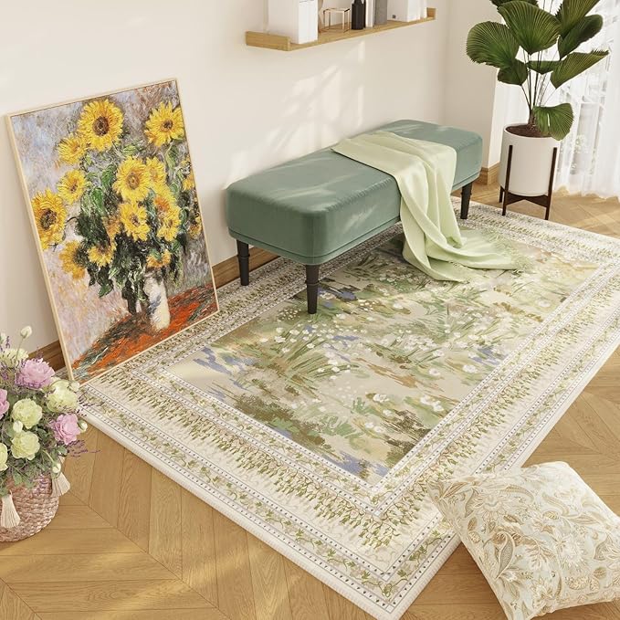 Rugcomf 4x6 Rug for Bedroom Impressionist-Style Vintage Washable Rugs Non Slip - Image 3