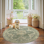jinchan Round Rug 5ft Area Rugs Vintage Floral Distressed Design, Machine - Image 2