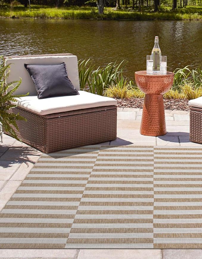 Unique Loom Outdoor Striped Collection Area Rug - Image 3