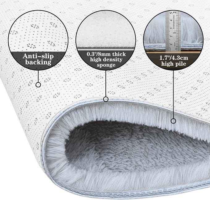 duduta 6x9 ft Grey Rectangle Fluffy Rug, Shag Fuzzy Plush Carpet - Image 3
