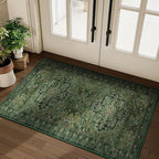 Dark Green 3x4 Rugs for Entryway Indoor, Distressed Medallion Door Mat Indoor - Image 3