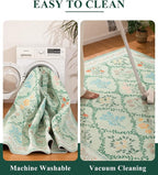 YIHOUSE Green Floral Print Rugs, Moroccan Trellis 9x12 Washable Large Rug - Image 5