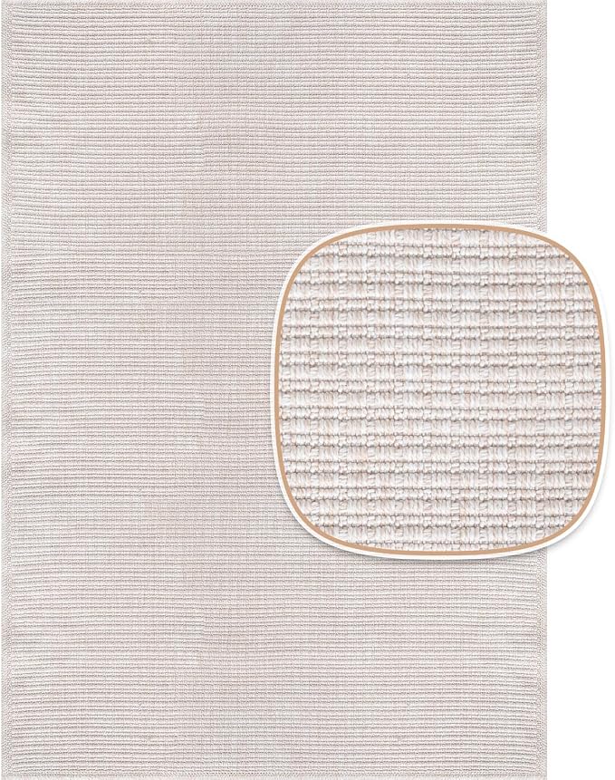 Beverly Rug Easy Jute Off White Rug 5x7 Solid Washable Durable Outdoor Indoor - Image 3