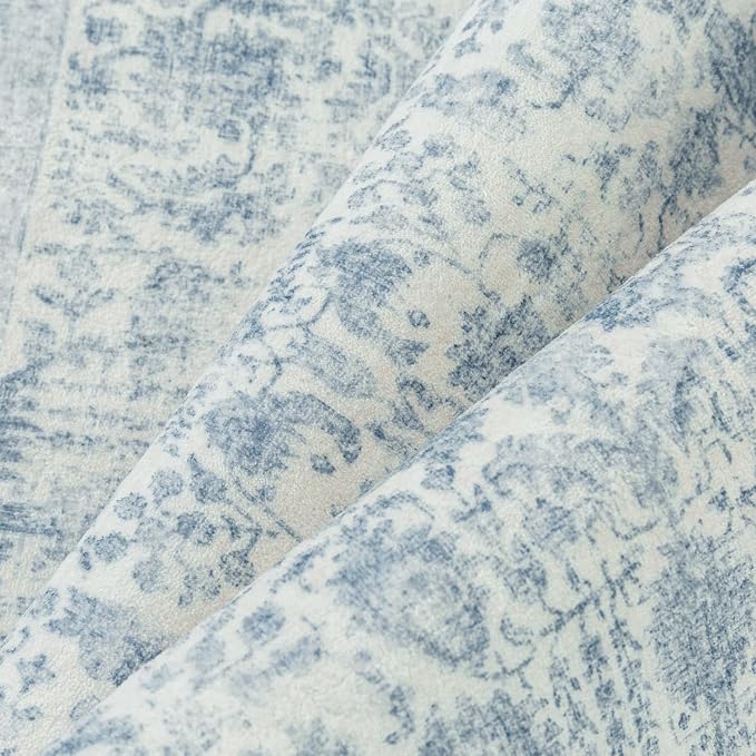 Blue Area Rug 5x7 Machine Washable Vintage Living Room Distressed Non Slip - Image 8