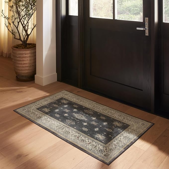 RUGGABLE Washable Vintage Area Rug – Verena Dark Wood 3x5, Stain-Resistant - Image 2