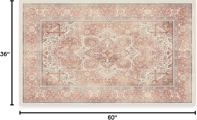 RUGGABLE Washable Area Rug – Kamran Rose Pink 3x5, Stain-Resistant, Non-Slip – - Image 3
