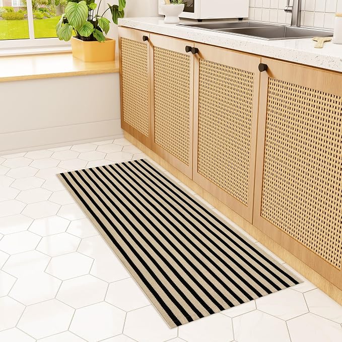 Outdoor Rug Front Door Mat 2'x4.3', Cotton Indoor Doormat Washable Black and - Image 8