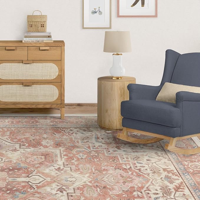 RUGGABLE Washable Area Rug – Kamran Rose Pink 9x12, Stain-Resistant, Non-Slip – by RUGGABLE