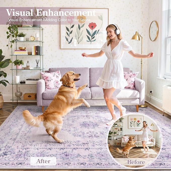 Wonnitar Floral Print 8x10 Washable Rug, Ultra-Thin Non Slip Soft 8 x 10 Large - Image 2