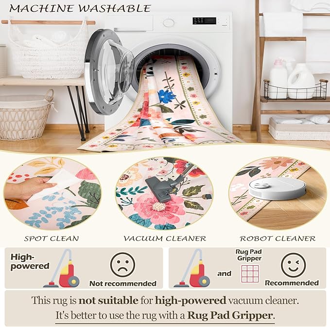 Floral 6x9 Area Rug Machine Washable Soft Print Boho Carpet Non Slip Doormat - Image 6