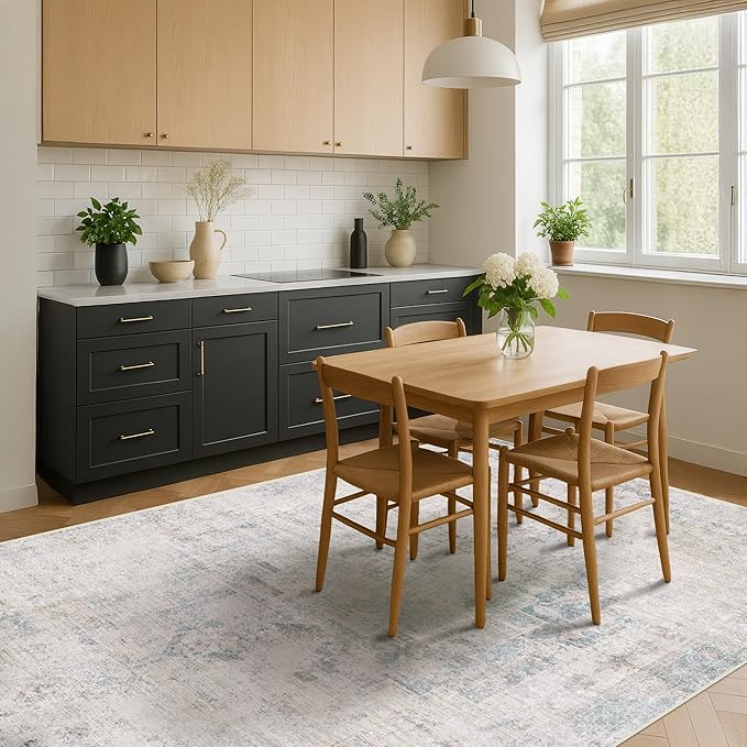 Light Blue Farmhouse Area Rug for Bedroom - Image 3
