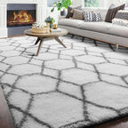 ONASAR 8x10 Area Rugs for Living Room, Washable Fluffy White and Grey Rug for - Image 4