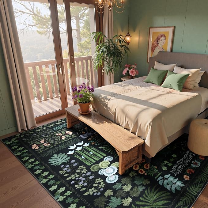 Boho Washable Living Room Bedroom Area Rug 8x10 Under Bed, Floral Large Living - Image 3