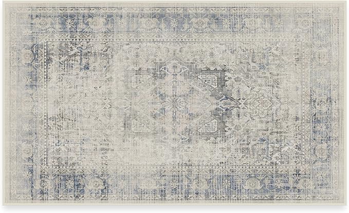 RUGGABLE Washable Vintage Area Rug – Kamran Blue Quartz 3x5, Stain-Resistant by RUGGABLE