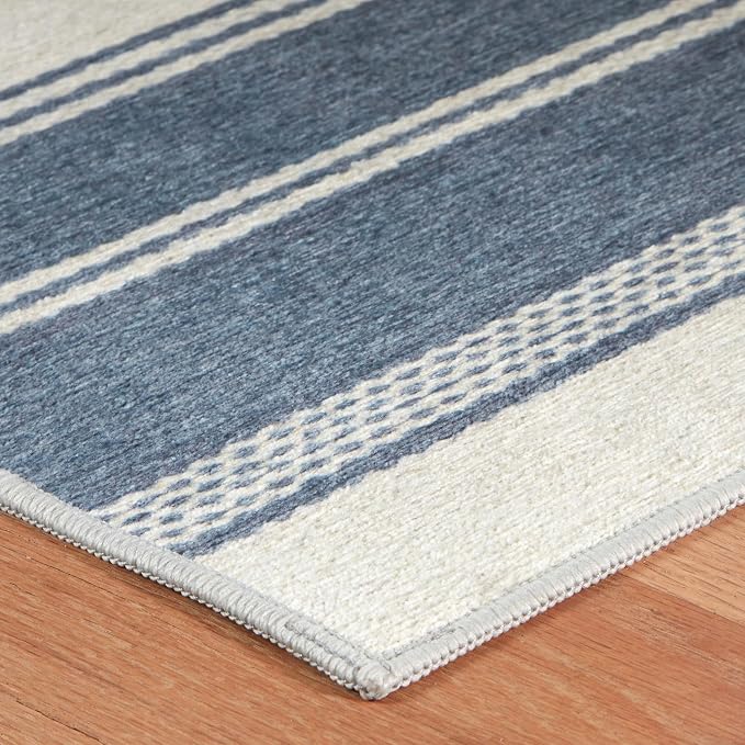 Dash & Albert Bowman Stripe Blue Machine Washable Rug, 2 X 3 Feet - Image 3