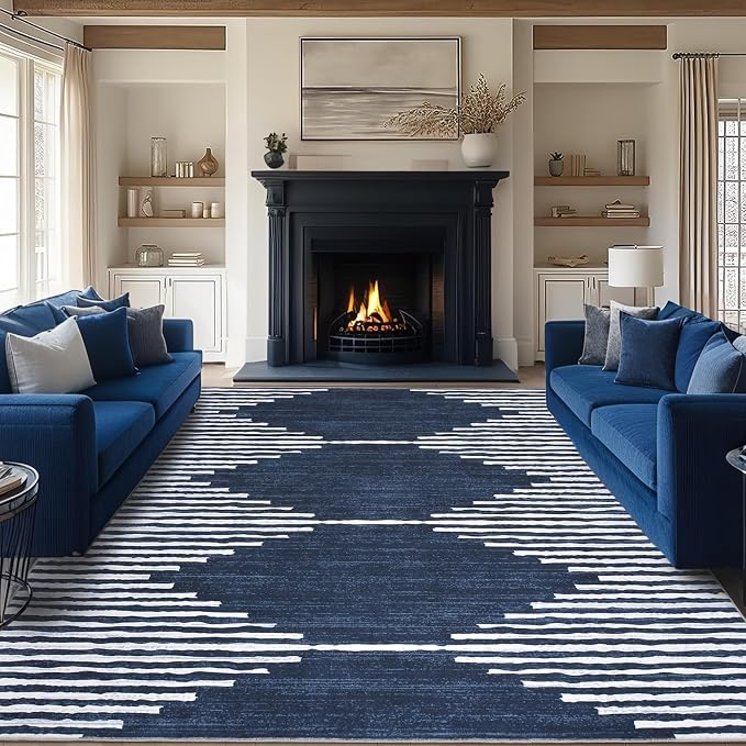 HelloTree Area Rug for Living Room 9x12 Washable Geometric Moroccan Rug Stripe by HelloTree