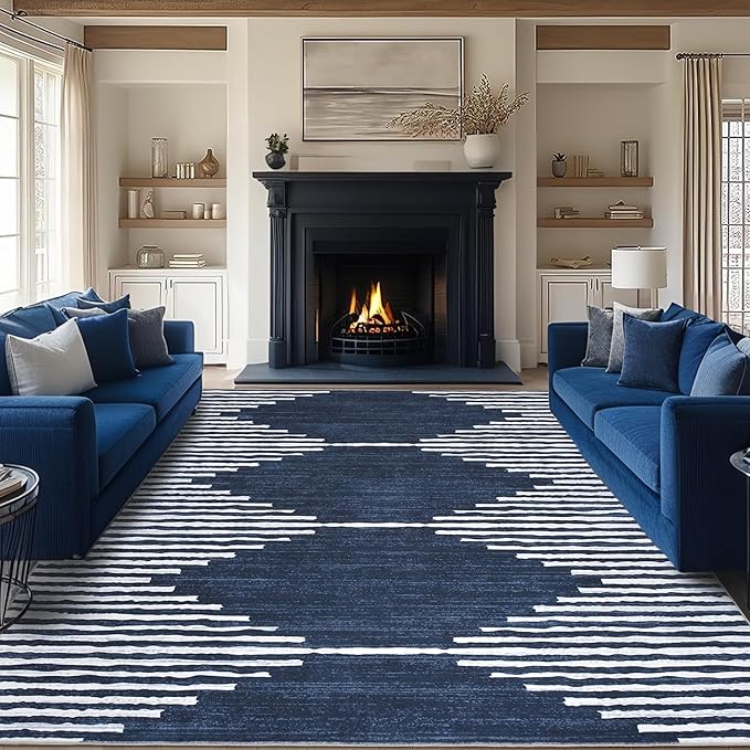 HelloTree Area Rug for Living Room 8x10 Washable Geometric Moroccan Rug Stripe by HelloTree