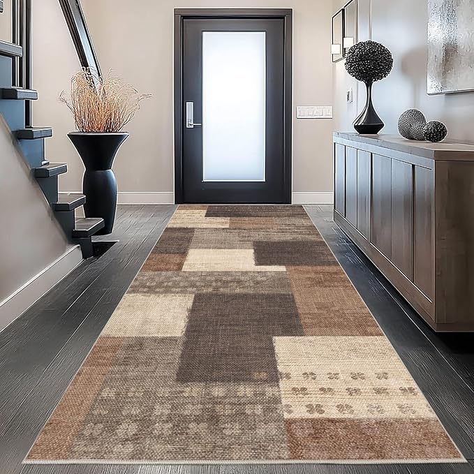 Modern Geometric Patchwork Indoor Runner Rug - Image 2