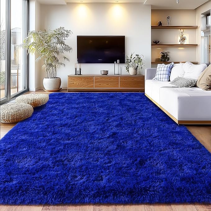 Blue Fluffy Area Rugs for Bedroom, Soft Shaggy Carpets for Living Room by Isdook