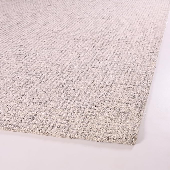 Hand-Tufted 100% Wool Pile Area Rug – Geometric Textured Grid Check Pattern – by RestorationandRenovation