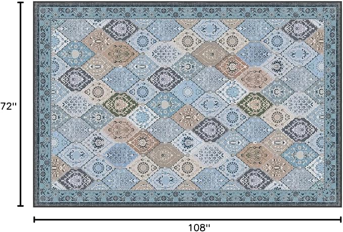 Phantoscope Washable Area Rug 6'x9' Non-Slip, Vintage Boho Rugs - Image 2