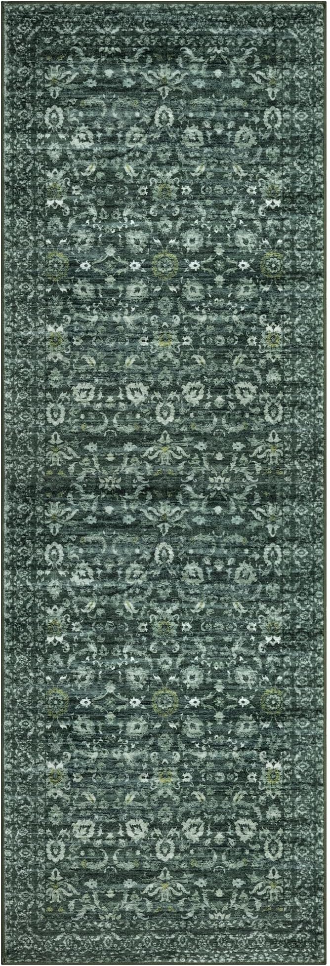 Vintage Runner Rug 3x10, Dark Green Washable Kitchen Runner Non-Slip Soft - Image 9