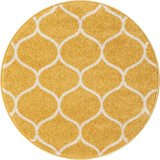 Rugs.com Lattice Frieze Collection Rug – 3' Round Yellow Medium Rug Perfect - Image 10