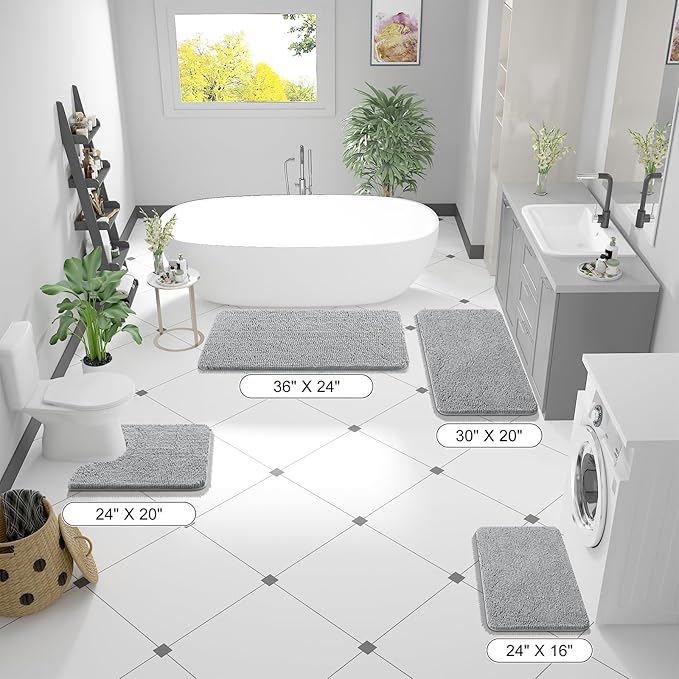 OLANLY Bathroom Rugs 50x30, Extra Soft Absorbent Chenille Bath Rugs, Rubber - Image 2