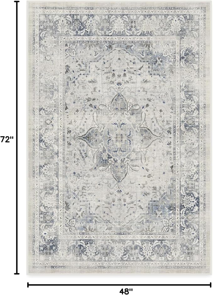 RUGGABLE Washable Vintage Area Rug – Sarrah Blue Quartz 4x6, Stain-Resistant - Image 2
