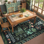 Floral Boho 5x7 Area Rugs for Living Room, Botanical Black Washable Bedroom Rug - Image 4