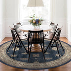 RUGGABLE Washable Vintage Area Rug – Verena Sapphire 6 ft Round, Stain-Resistant by RUGGABLE