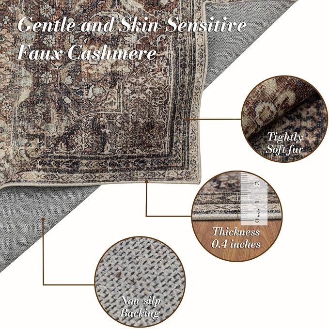 Area Rug 9×12, Large Vintage Boho Rug, Ultra-Soft Low Pile, Non Slip, Stain - Image 3
