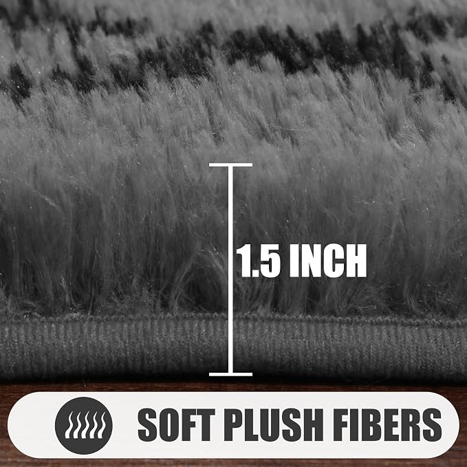 ONASAR 7x9 Area Rugs for Living Room Bedroom, Washable Large Fluffy Grey and - Image 2