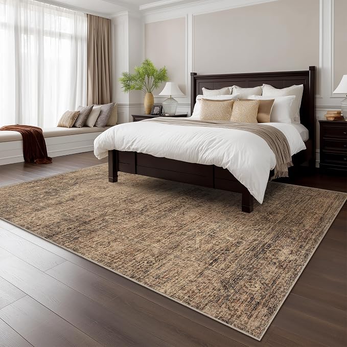 Fmfunctex 6x9 Washable Area Rug Rust Brown Vintage Neutral Distressed Oriental - Image 3
