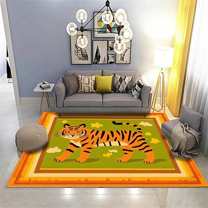 Tiger Rugs for Living Room，4x5ft, Modern Minimalist Style Orange Tiger Rug - Image 2