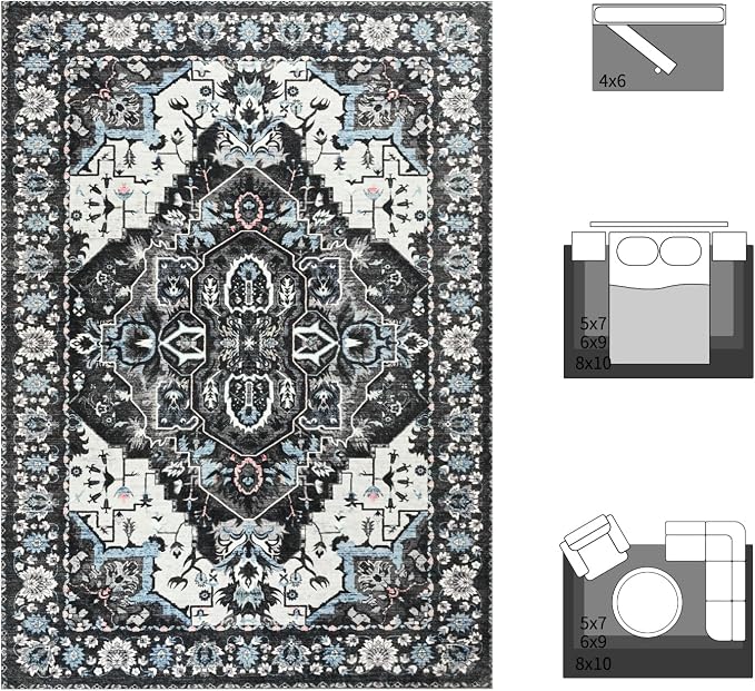 Beglad Area Rugs 4x6 for Living Room, Washable Vintage Rugs -Low Pile Soft - Image 4