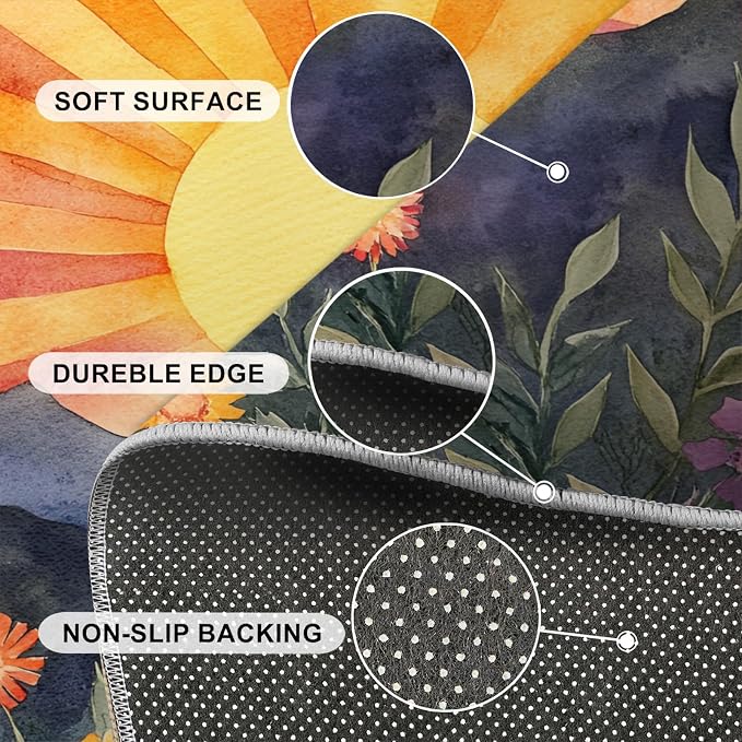 Boho Sun Runner Rugs 3x6ft, Radiant Sunburst Bedside Rug, Geometric Solar - Image 7