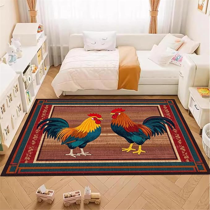 Rustic Rooster Area Rug，5x8ft, The Colorful Rooster Rug in A Farmhouse Style - Image 4