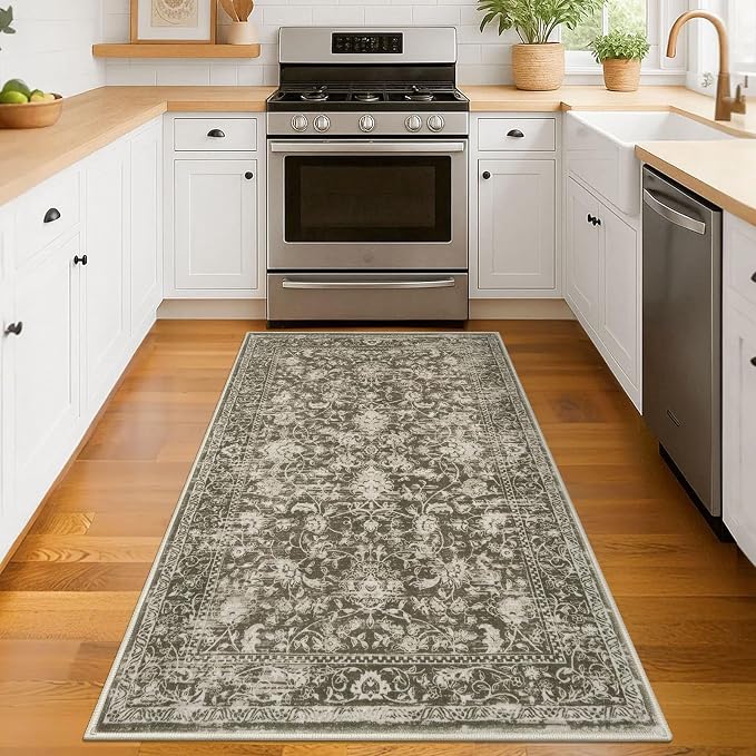 KILOCOCO Area Rug 3x5 Entryway Rug Washable Printed Vintage Floral Rubber - Image 2
