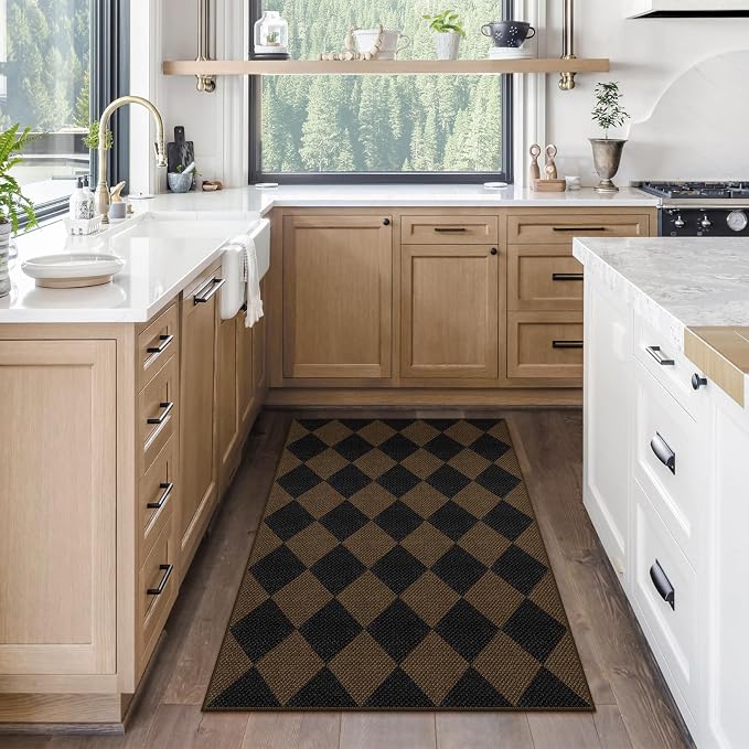 Easy Jute Checkered Entryway Rug, 2.6x4 Coffee Modern Indoor Outdoor Doormat - Image 5