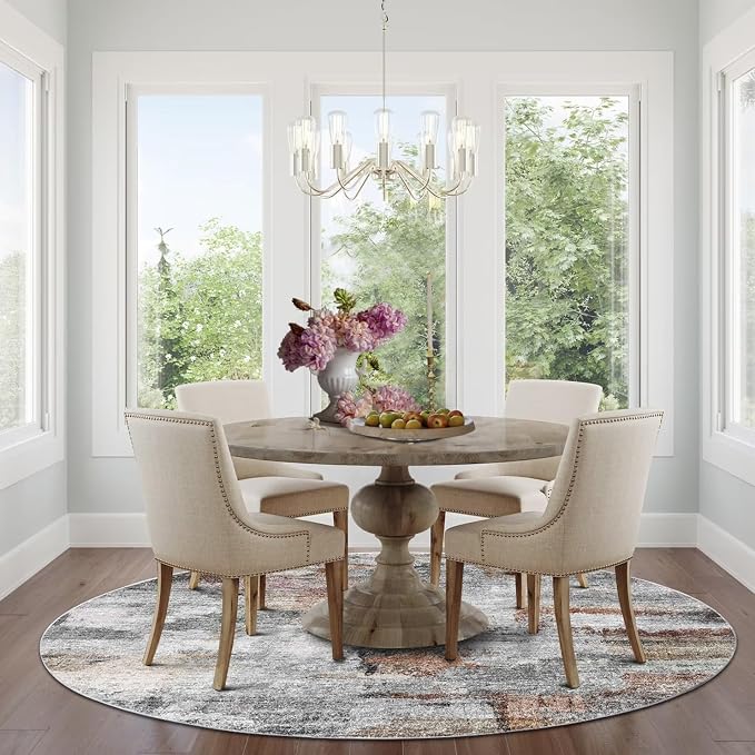 vivorug Round Rug 6ft Abstract Round Area Rug Non-Slip Indoor Carpet - Image 3